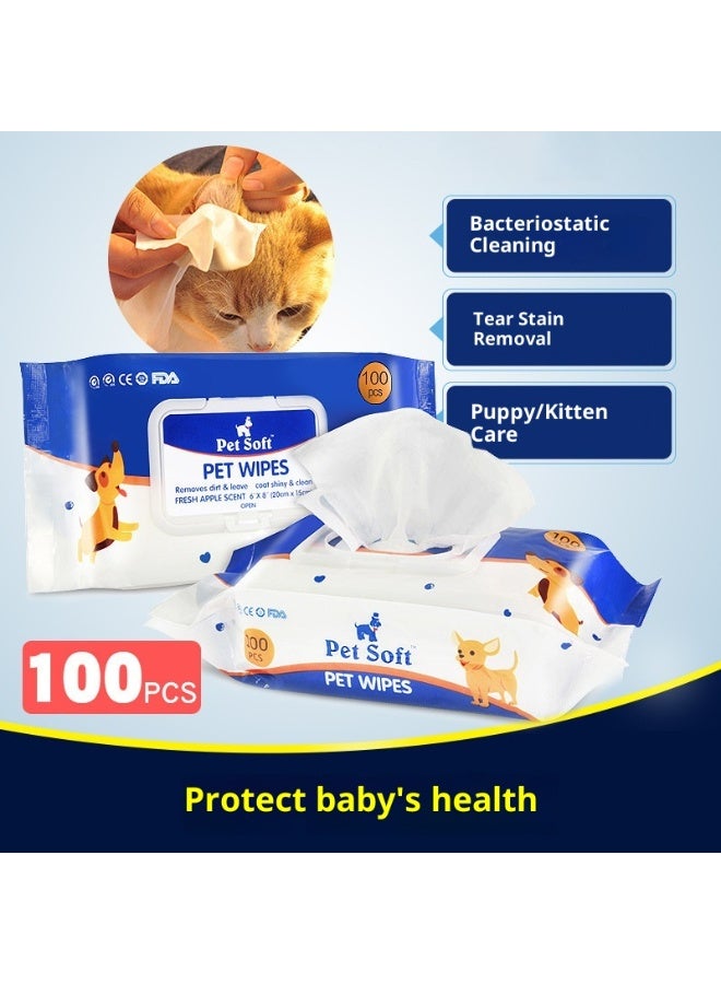 مناديل تنظيف معطرة برائحة التفاح للحيوانات الأليفة – ناعمة وعددها 100 قطعة - Image 3